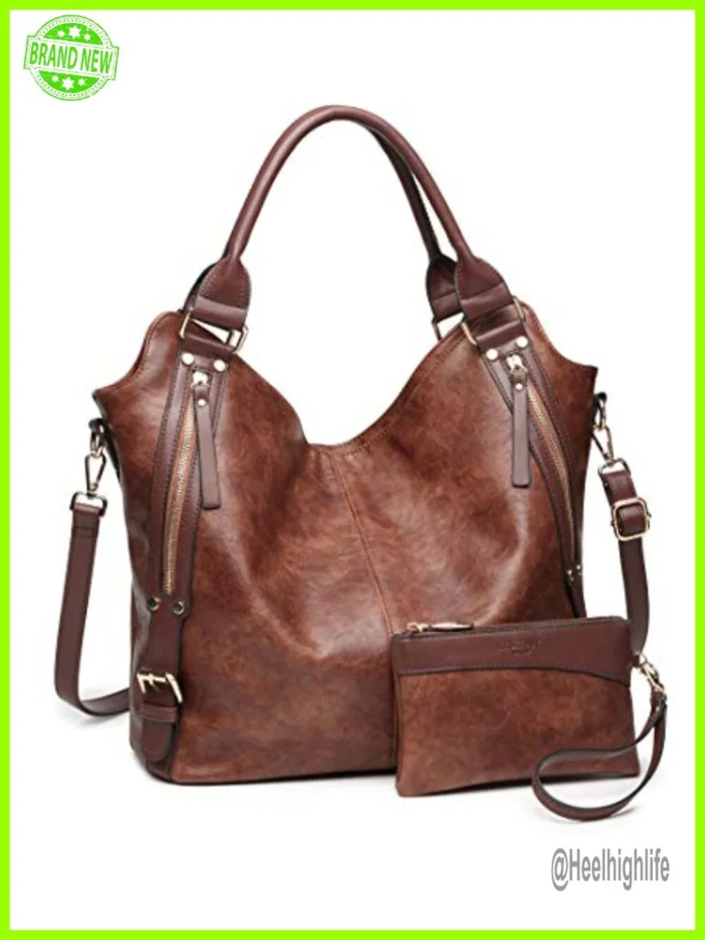PU Leather Hobo Shoulder Bag Tote with Adjustable Strap